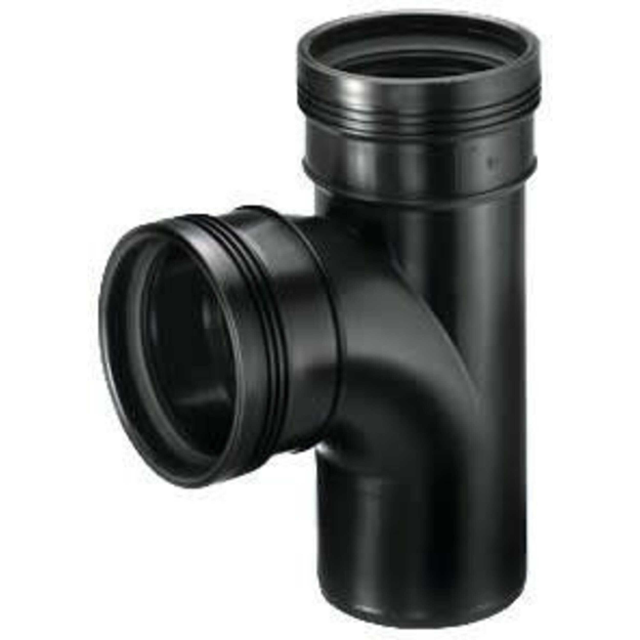 T-Stuk 87° 2 x Manchet 1 x Spie Zwart 75mm Wavin