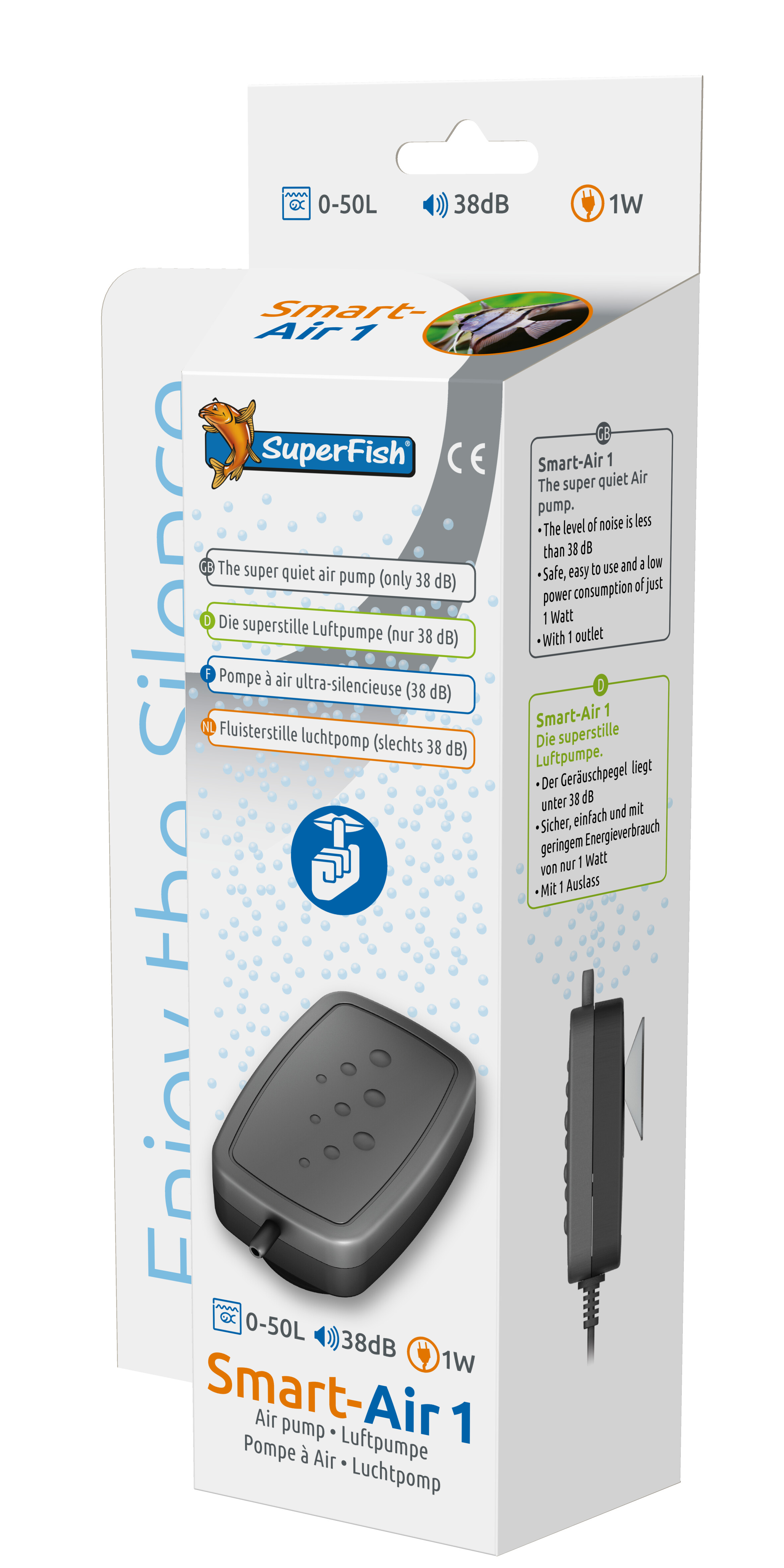 Superfish Smartair 1 - Stille Aquarium Luchtpomp tot 50L, Energie-efficiënt met Eenvoudige Installatie afbeelding