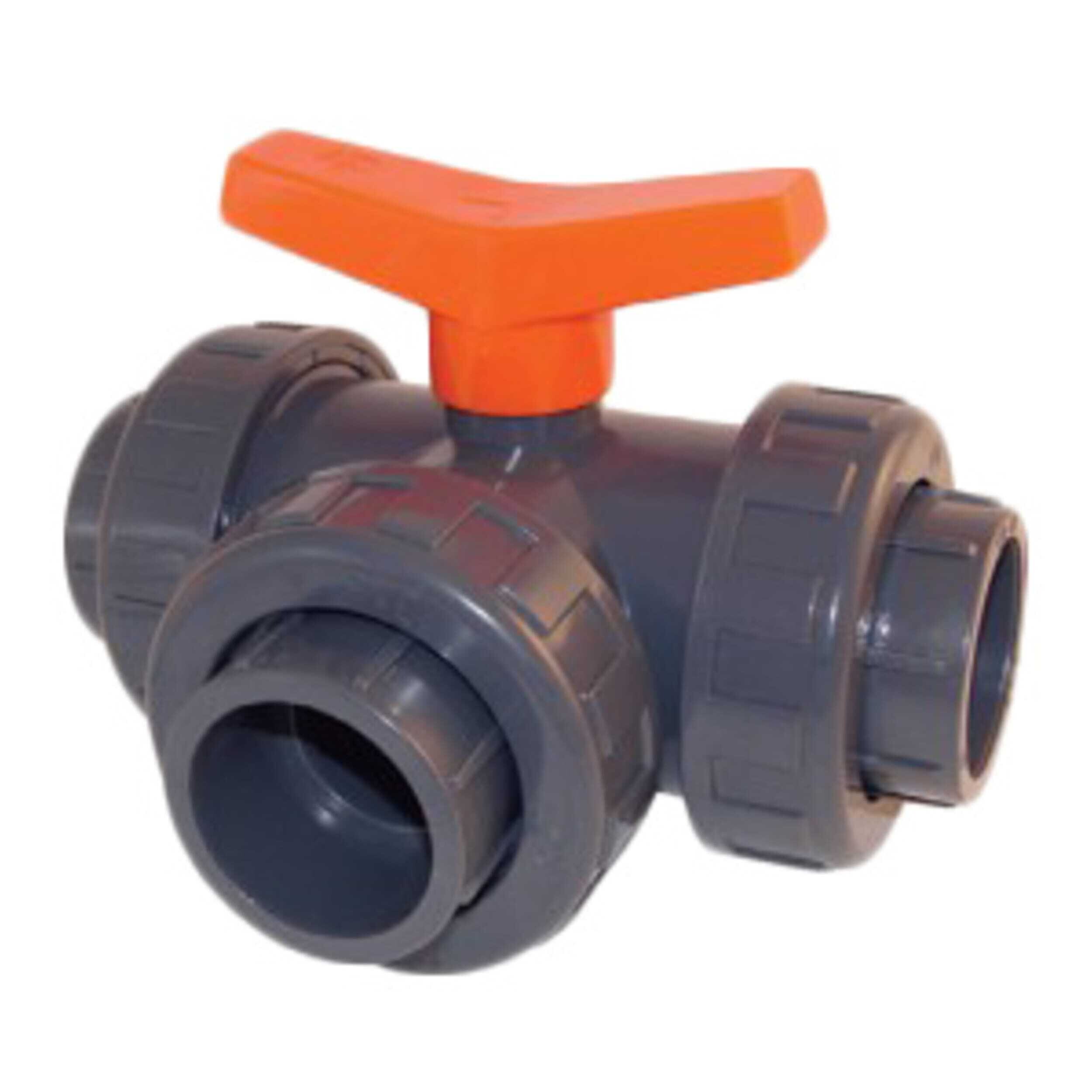 Kogelkraan PVC 3-weg l-boring lijm 32mm