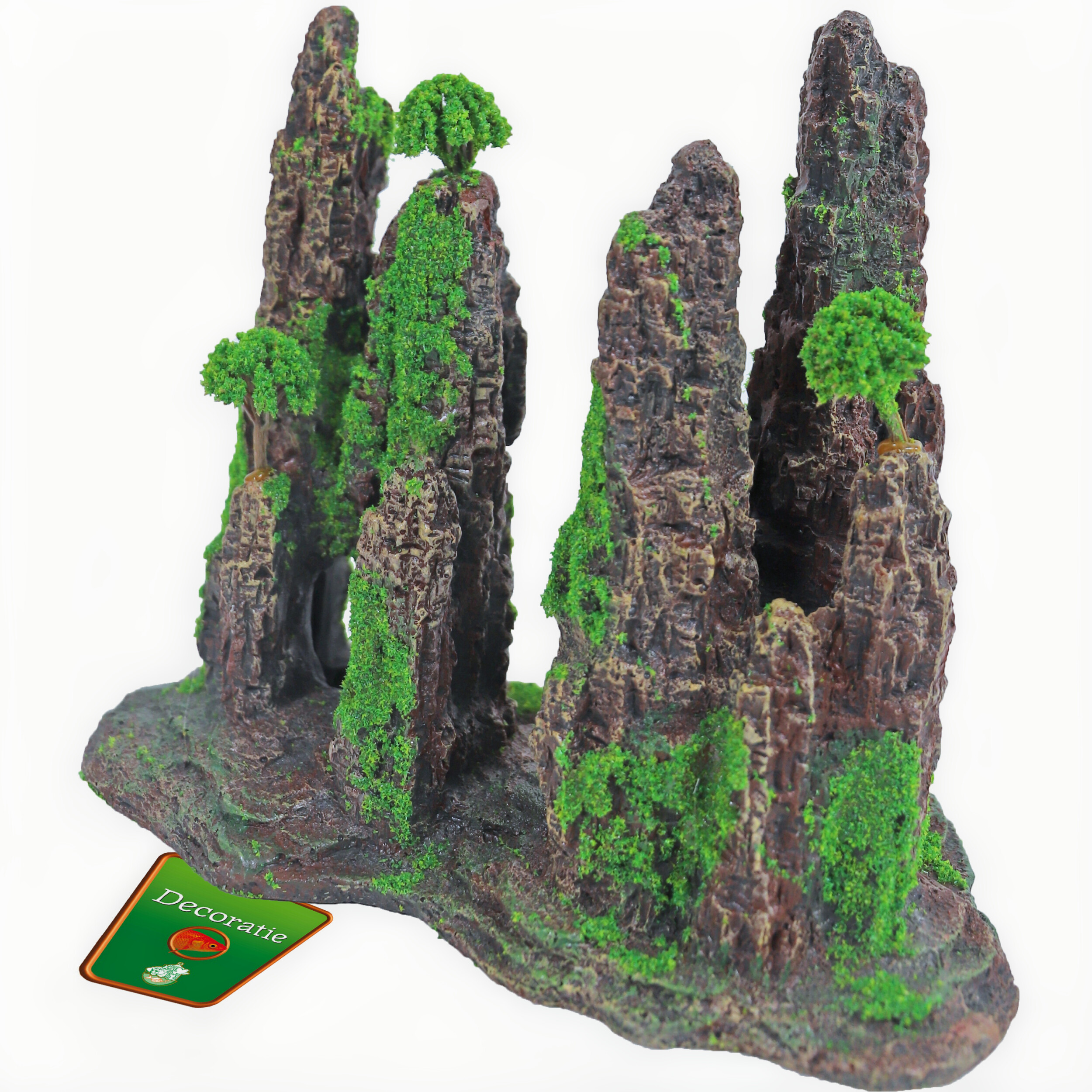 Gebr. de Boon Polyresin ornament rotszuilen met gat mos en boom 22 cm