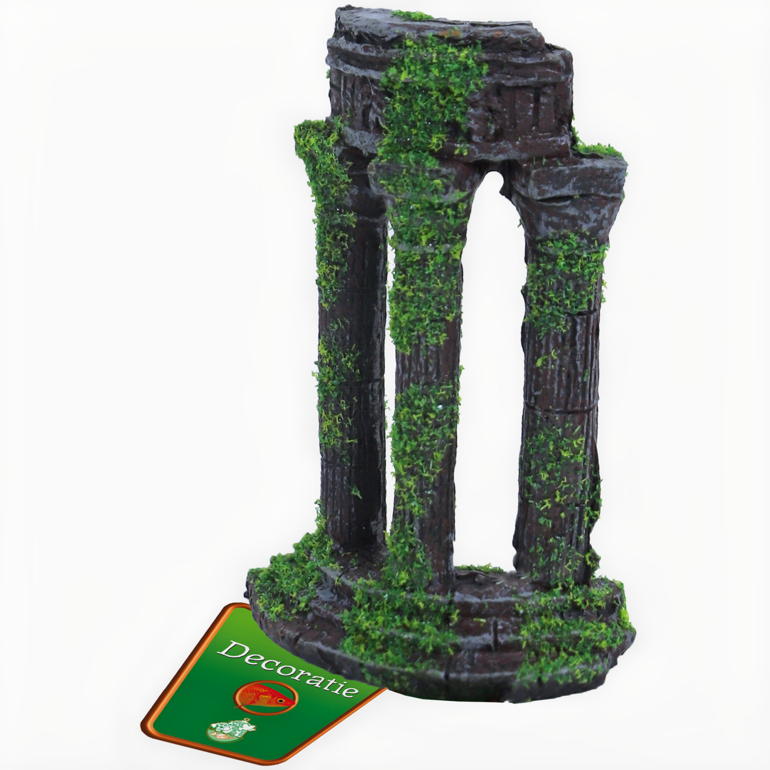 Boon Aquarium Ornament Ruïne met Mos - Polyresin Decor, 10cm, Duurzaam en Veilig Voor Vissen
