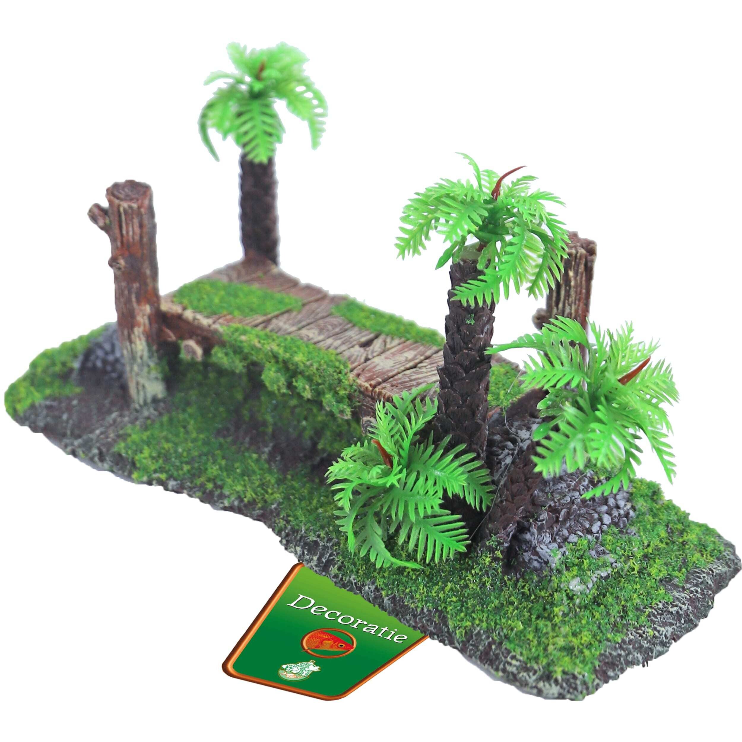 Boon Aquarium Ornament - Steiger met Mos & Bomen, Natuurlijk Polyresin 20cm, Veilig & Duurzaam