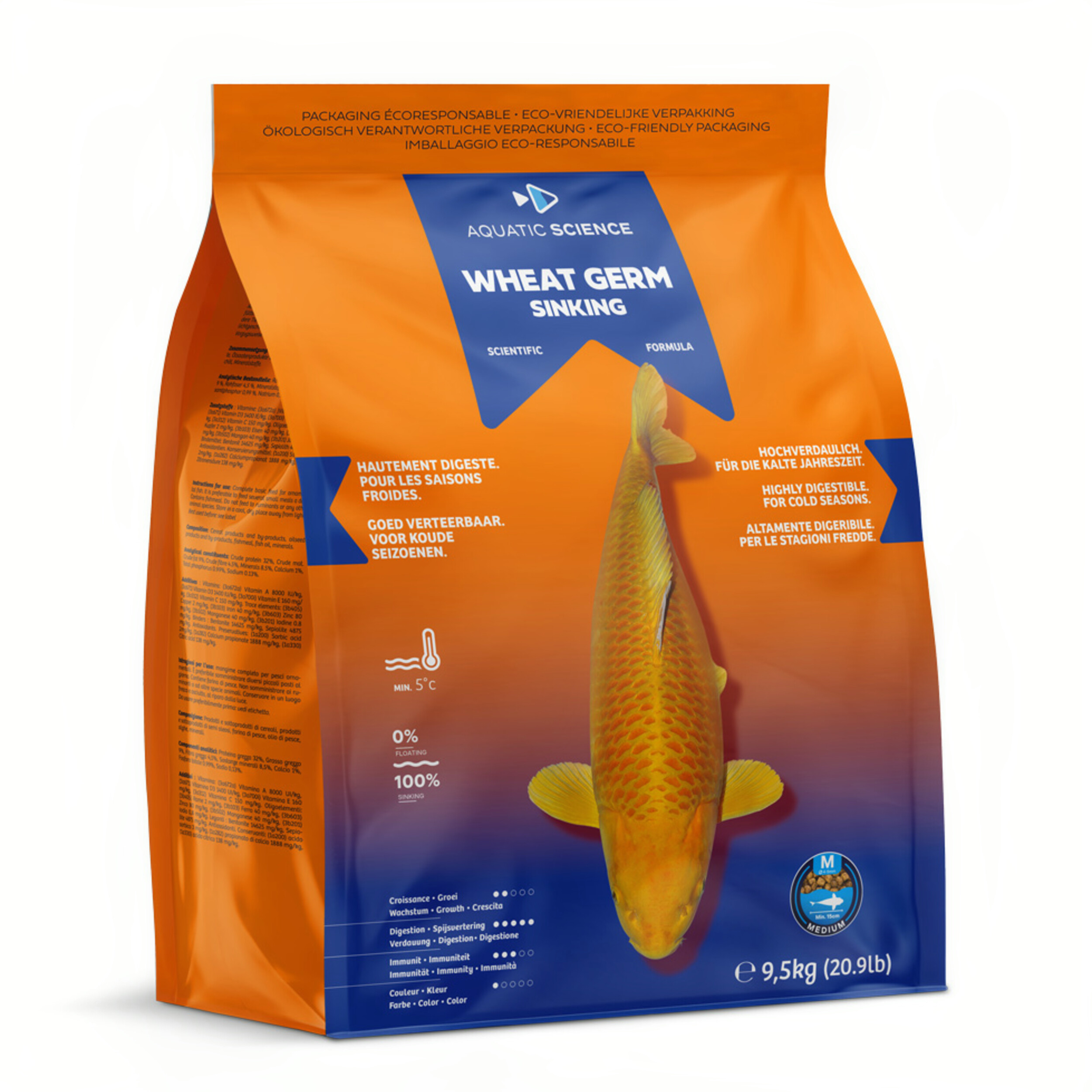 Aquatic Science Wheat Germ Sinking Medium 9,5kg - Zinkend Koi Voer voor Gezondheid & Levendige Kleur