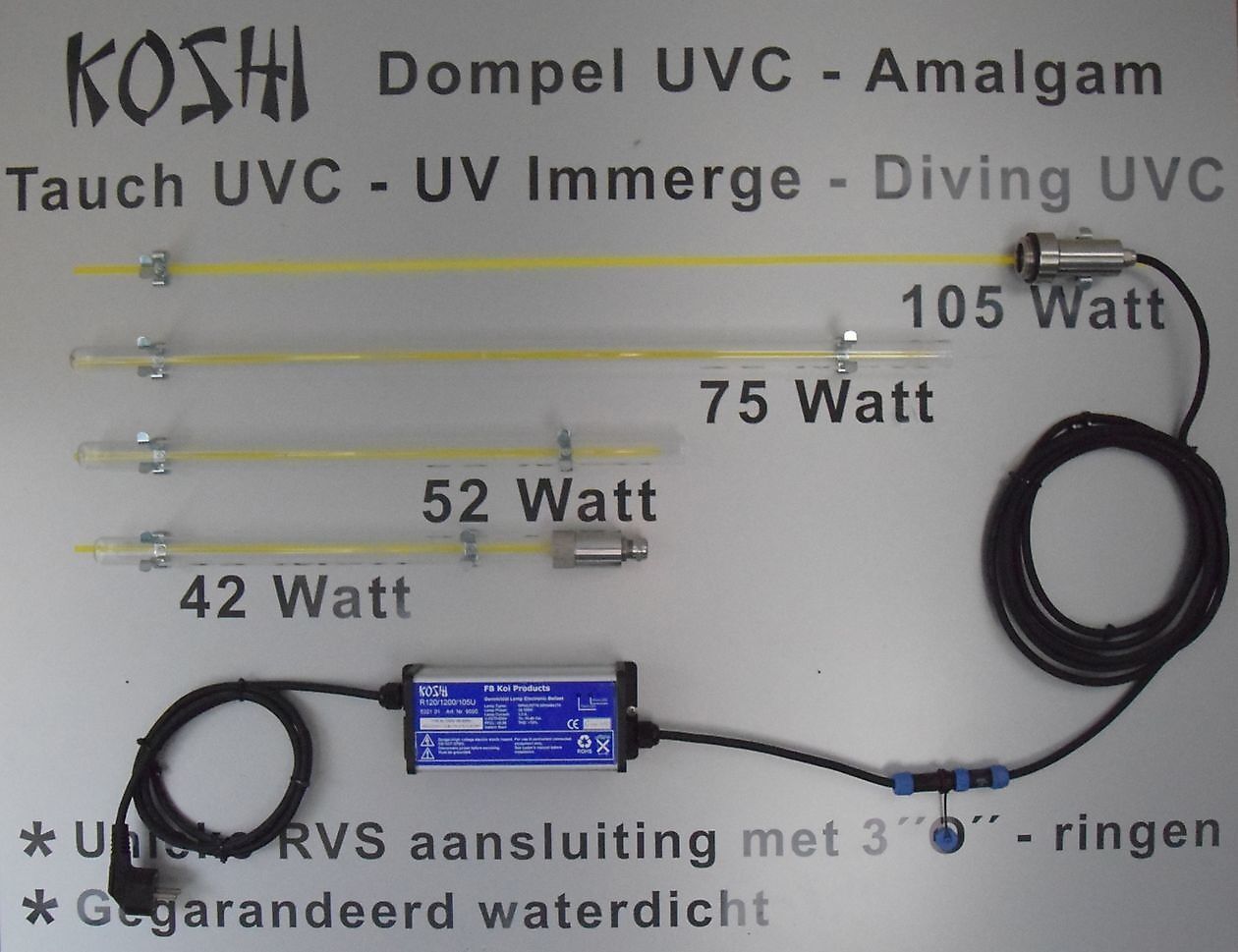 Kabelset - Koshi RVS Dompel Amalgaam UVC 42, 52, 75 & 105 watt