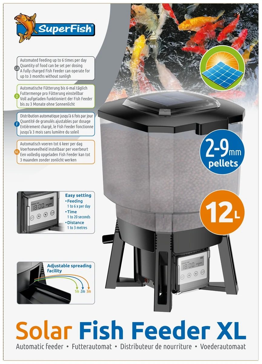 Superfish Solar Fish Feeder XL - Automatische Zonne-Energie Visvoerder, 12L, Tot 6x per Dag afbeelding