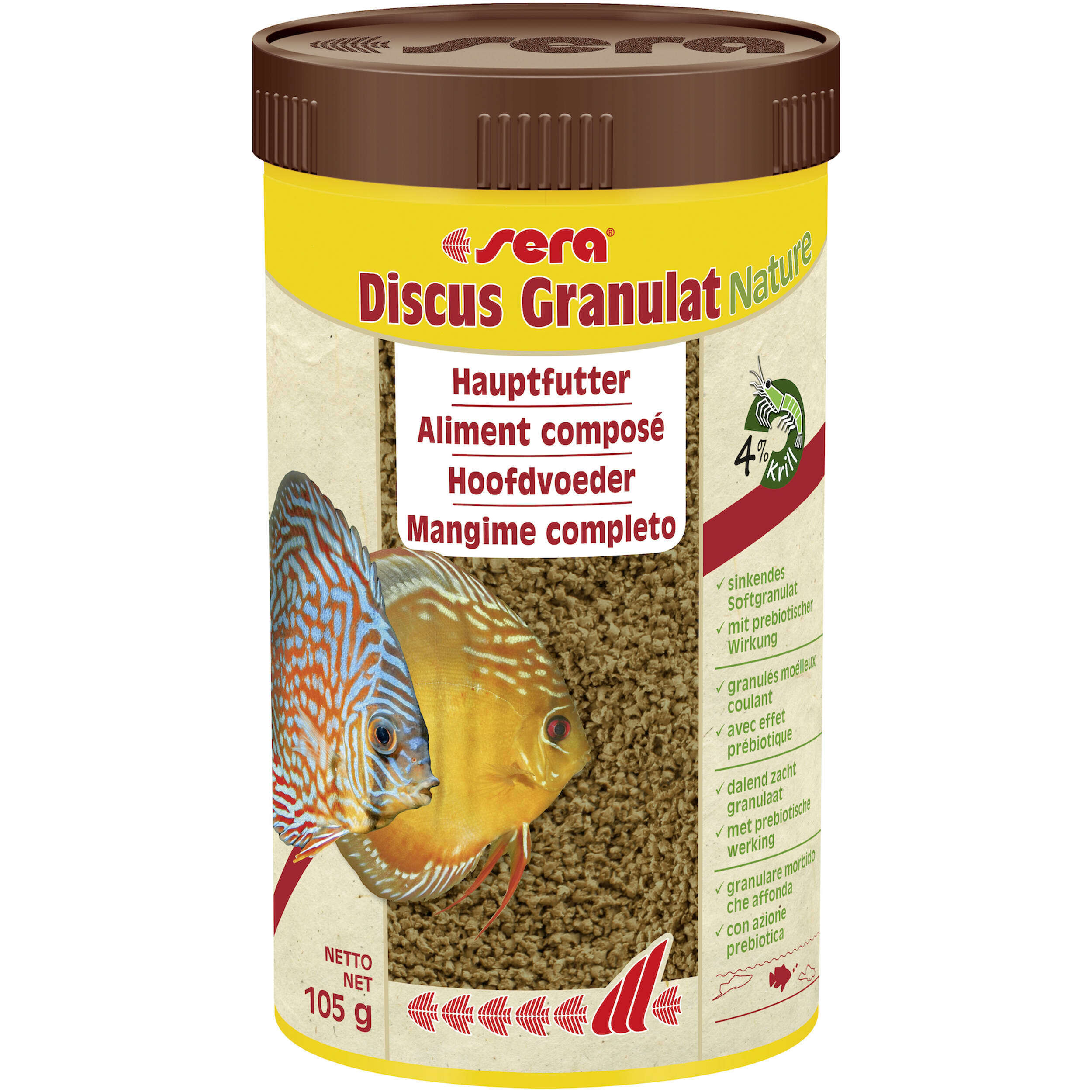 Sera Discus Granulat Nature 250 ml - Premium Hoofdvoeder voor Discusvissen met Prebiotica