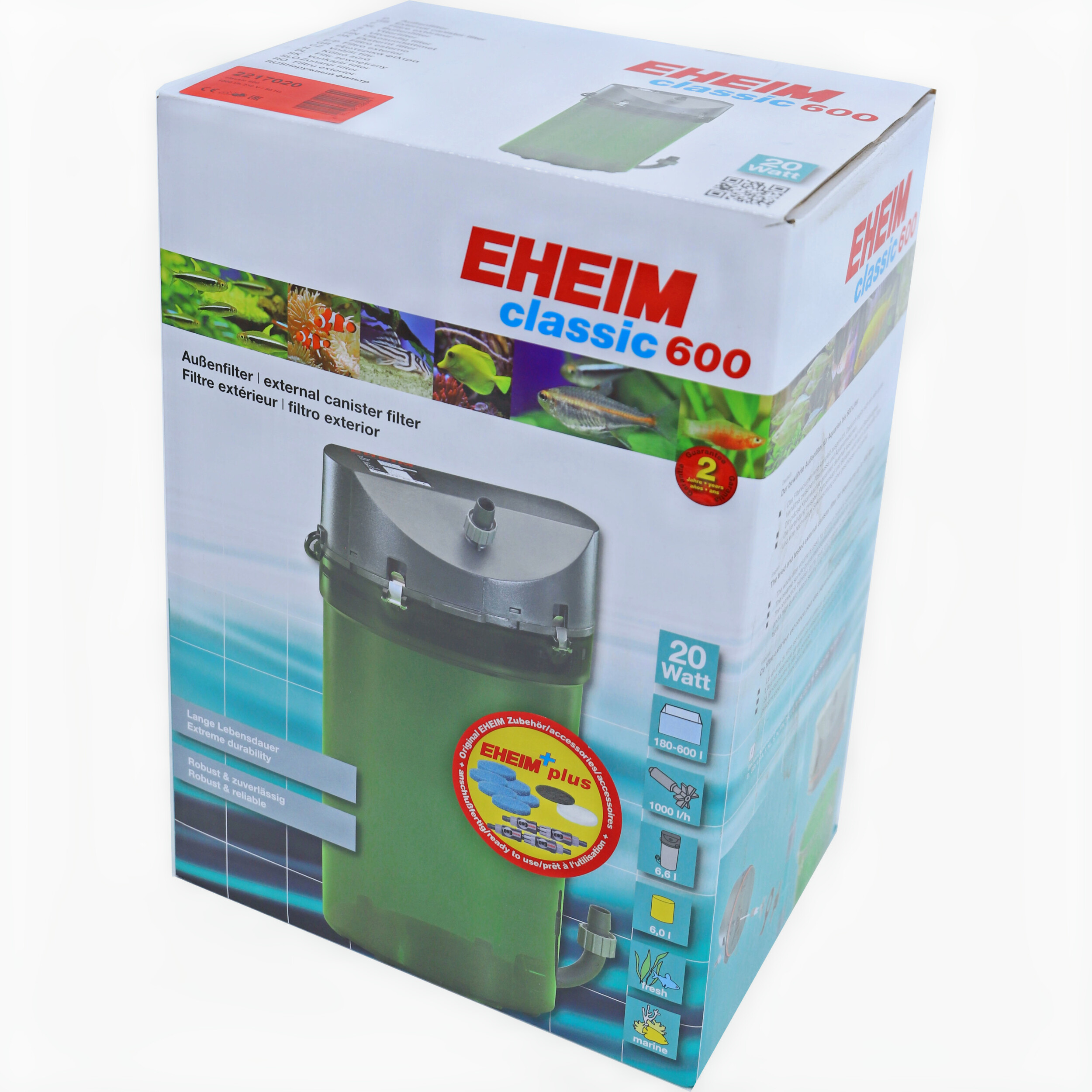 Eheim Filter Classic 600, 1000L/u, Voor 180-600L Aquaria, Compleet Met Accessoires