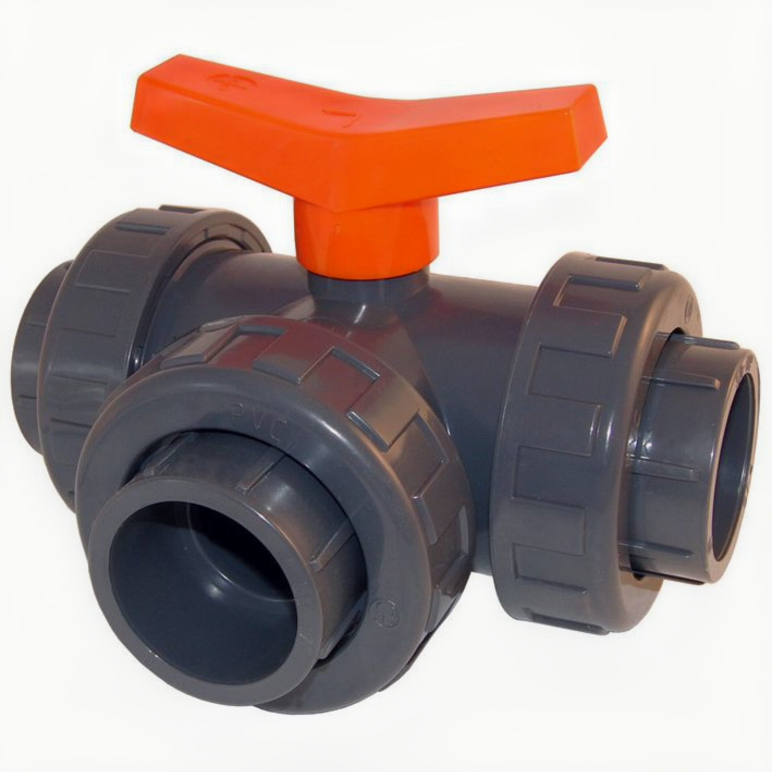 Kogelkraan PVC 3-weg t-boring lijm 63mm