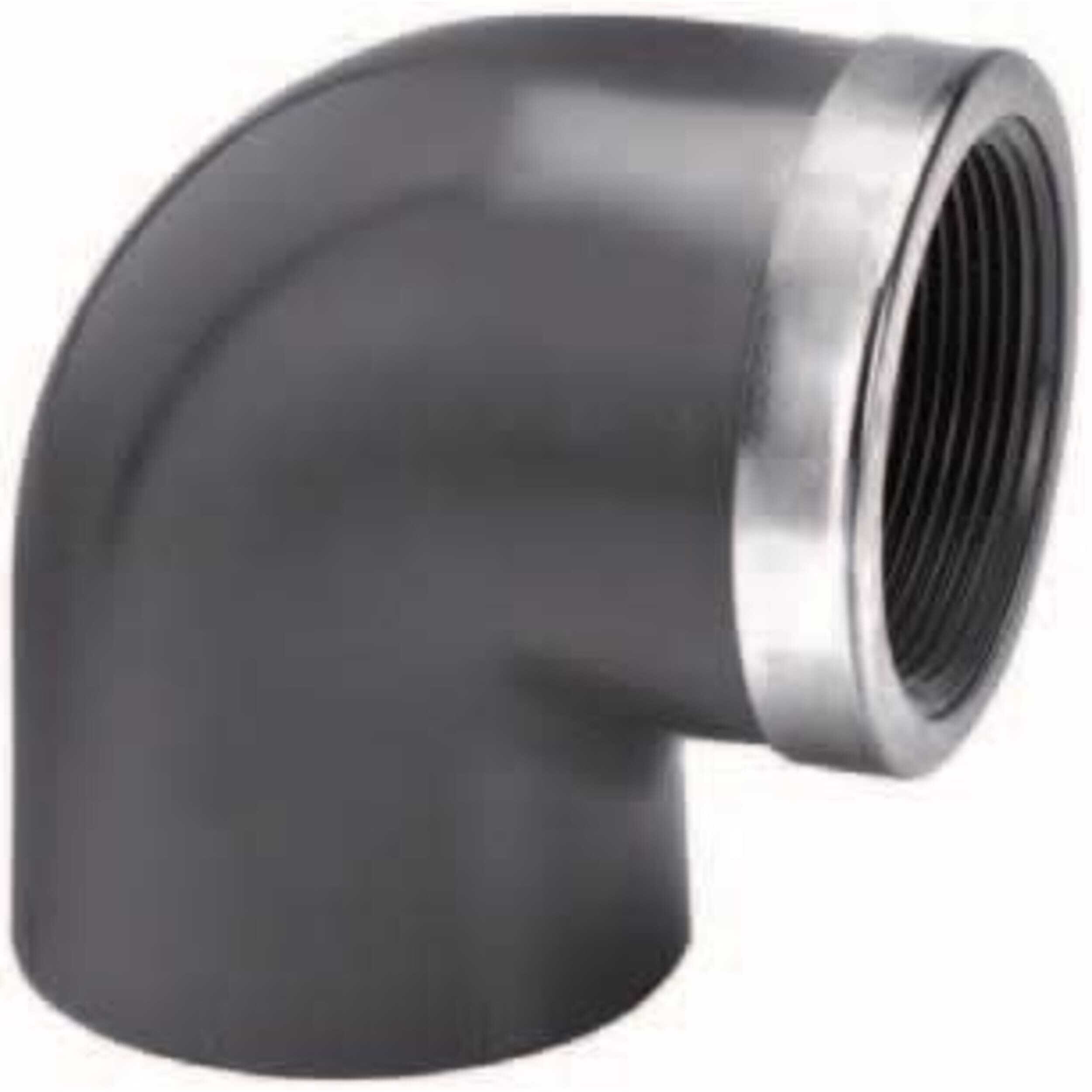 Knie 90° lijm x binnendraad met RVS ring 25 mm x ¾"