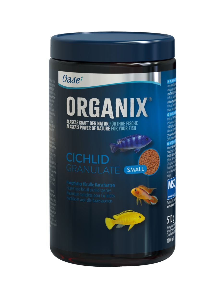 Oase ORGANIX Cichlid Granulate S Visvoer 1000 ml - Duurzaam uit Alaska, Kleurbevorderend afbeelding