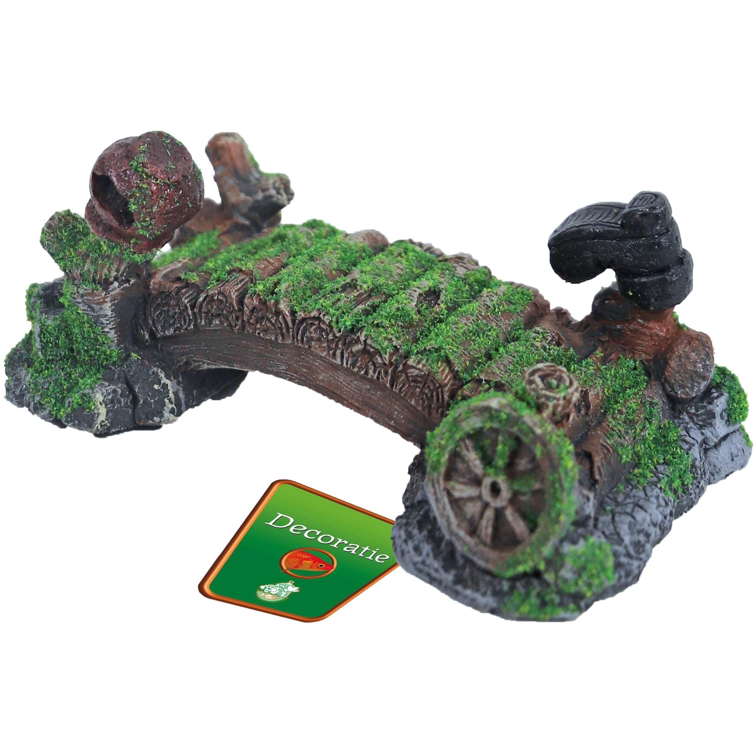 Gebr. de Boon Polyresin ornament brug met mos pot en laars 16 cm