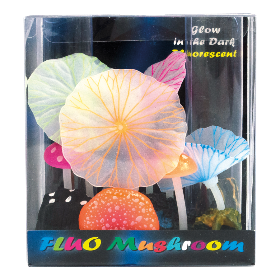 Superfish Fluo Mushroom: LED-Verlicht Aquarium Ornament met Energiezuinig Blauw Licht en Levendig Fluorescerend Effect afbeelding