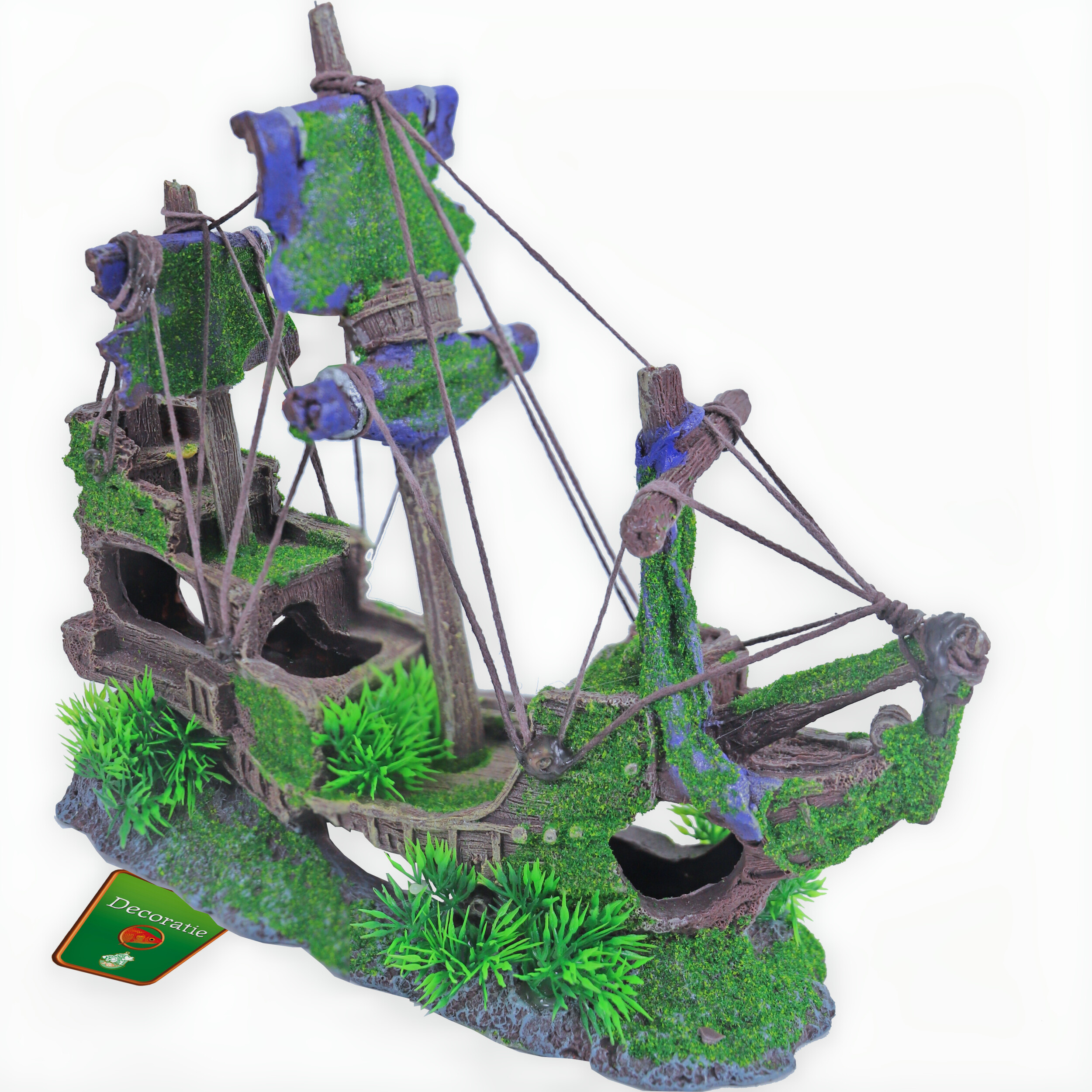 Boon Aquarium Ornament Gezonken Galjoen met Mos 30cm - Duurzaam & Visvriendelijk Decor